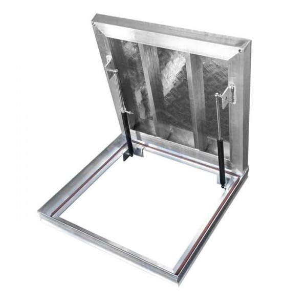Aluminum unfilled floor hatch for indoor and outdoor use 90cm x 90 cm