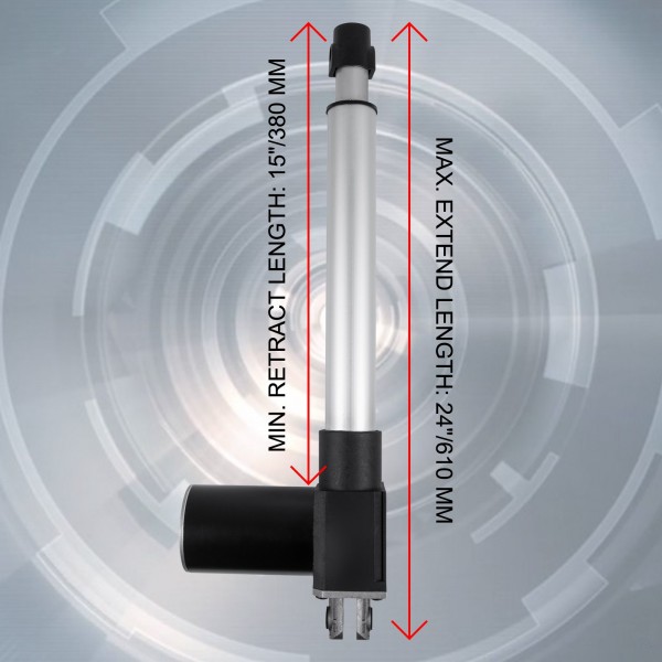 Linearantrieb, 12 V, 250 mm, robust, 6000 N, 5 mm/s, IP44-Schutz, mit 2 Fernbedienungen